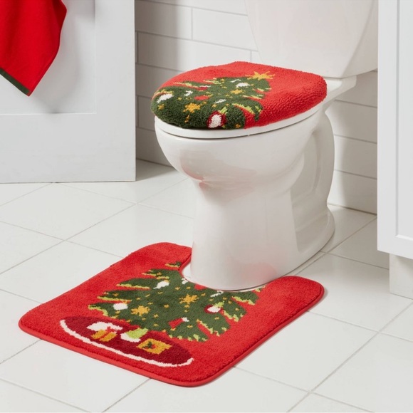 NEW Wondershop 2 Pc Christmas Tree Toilet Lid Cover & Contour Rug Set - Picture 4 of 4
